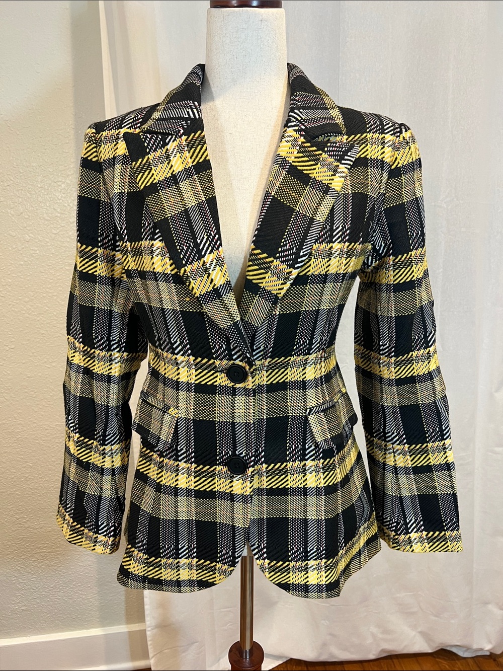 GREY LAB Black and Yellow Plaid Blazer Jacket. Size L. NWT